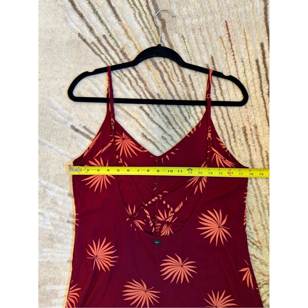 Obey Floral Print Rayon Romper Womens Burgundy Coral Strappy Back Sleeveless M - Picture 7 of 7